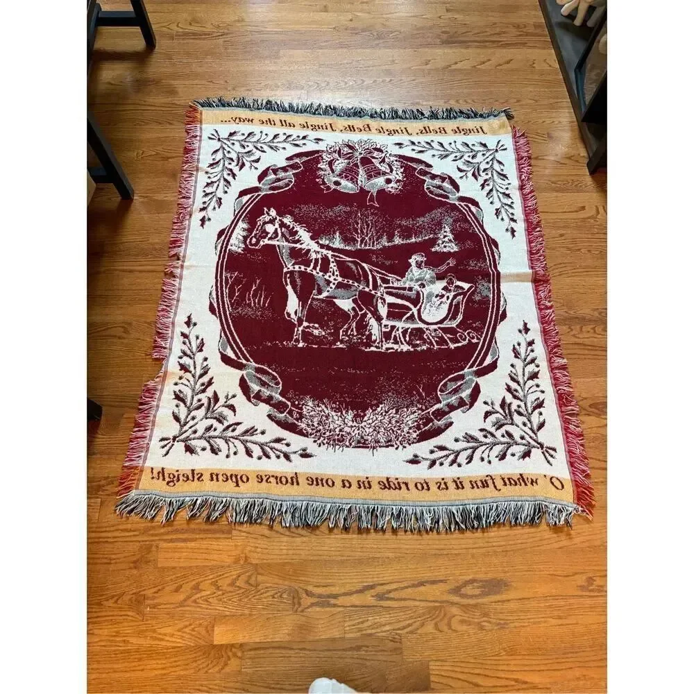 Vintage Crown Crafts Jingle Bells Holiday Christmas Throw Blanket EUC